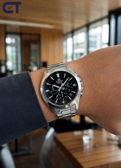 CASIO EFV-630D-1AVUDF EDIFICE мужские наручные часы — универсальный стальной хронограф с чёрным циферблатом