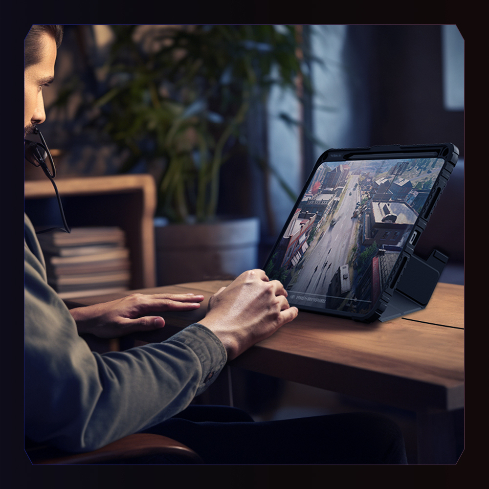 Чехол книжка синего цвета от Nillkin для Apple iPad Pro 11 с 2024 года, серия Bumper Pro Case-Multi Angle Folding Style, многофункциональный складной стиль