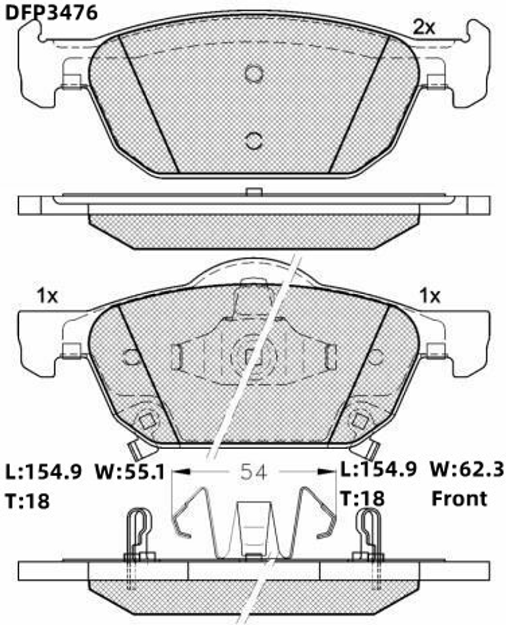 Колодки тормозные дисковые передние Double Force Заменён на арт. DFP1262 DFP3476