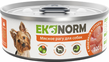 Четвероногий гурман Ekonorm Мясное рагу консервы для собак с индейкой и сердцем, 100 г