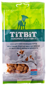 TitBit лакомство для собак Хрустящие подушечки с начинкой индейка и шпинат мини порода 95 гр.