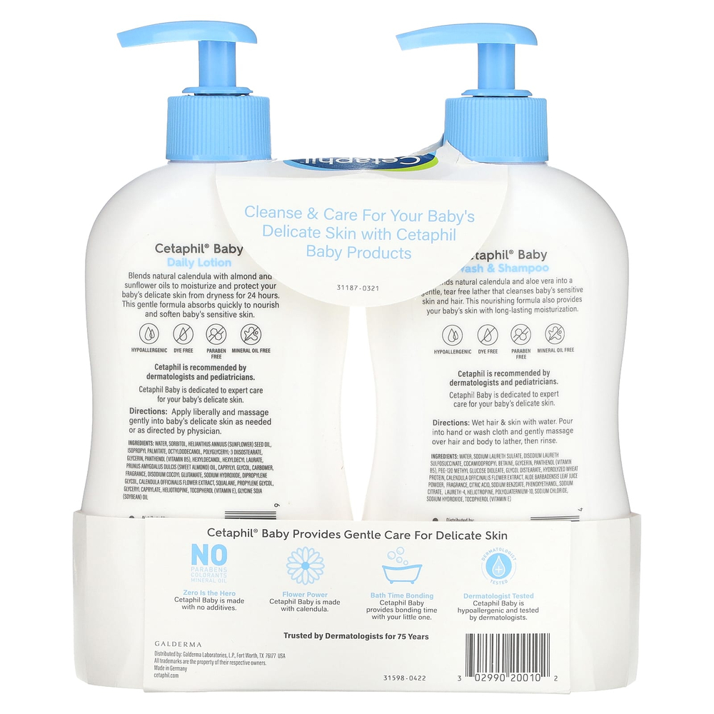 Cetaphil, Baby, набор основных средств для здоровой кожи, набор из 2 предметов, 399 мл (13,5 жидк. унц.)
