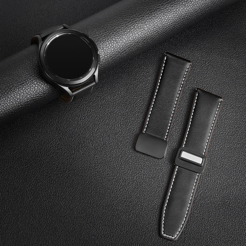 Ремешок из натуральной кожи черного цвета для смарт часов Samsung Galaxy Watch 45 и 46мм (размер крепления 22мм), серия YA Series от Dux Ducis