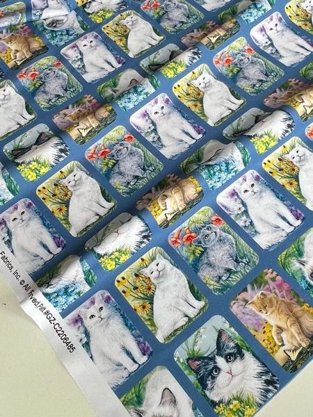 КОТОПОРТРЕТЫ, ГОЛУБОЙ, КУПОН 45*110 см (5 рядов В ОДНОМ РЯДУ 18 КАРТИНОК), 100% хлопок Handmade Fabrics 4