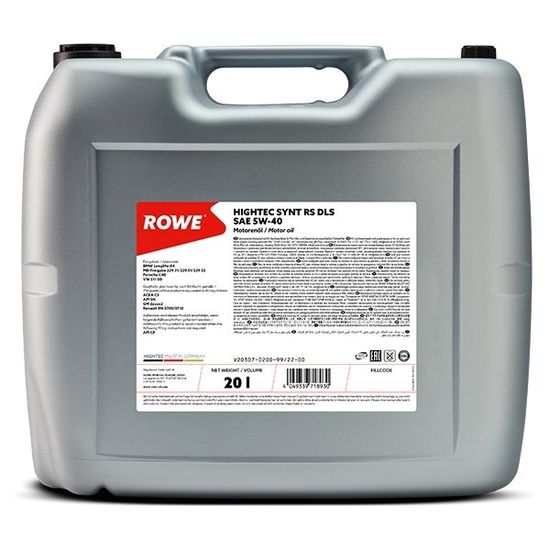 HIGHTEC SYNT RS DLS SAE 5W-40 ROWE моторное масло 20 Литров