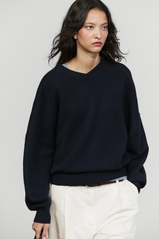 Massimo Dutti Свитер оверсайз из 100% шерсти, темно-синий