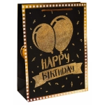 Пакет подарочный «Золотые шарики» с мат.лам. и тиснением фольгой (L) чёрный