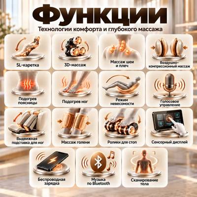 Массажное кресло RelaxMaster «Titan Prime», SL [3D, коричнево-золотое]