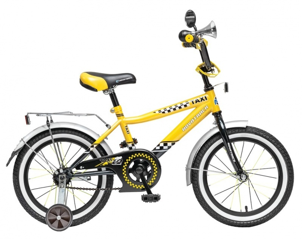 Велосипед NOVATRACK 20",R, Такси, черн/жёлт,тормоз ножной.,крылья и багаж. хромир.,гудок и зеркало,