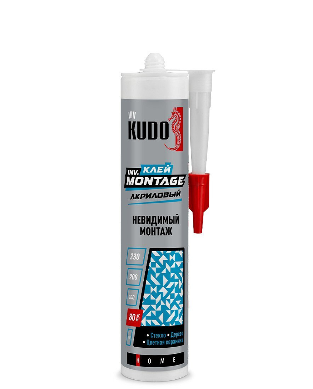 Клей KUDO HOME inv. Мontage для невидимого монтажа, на акриловой основе, прозрачный, 280 мл новинка!