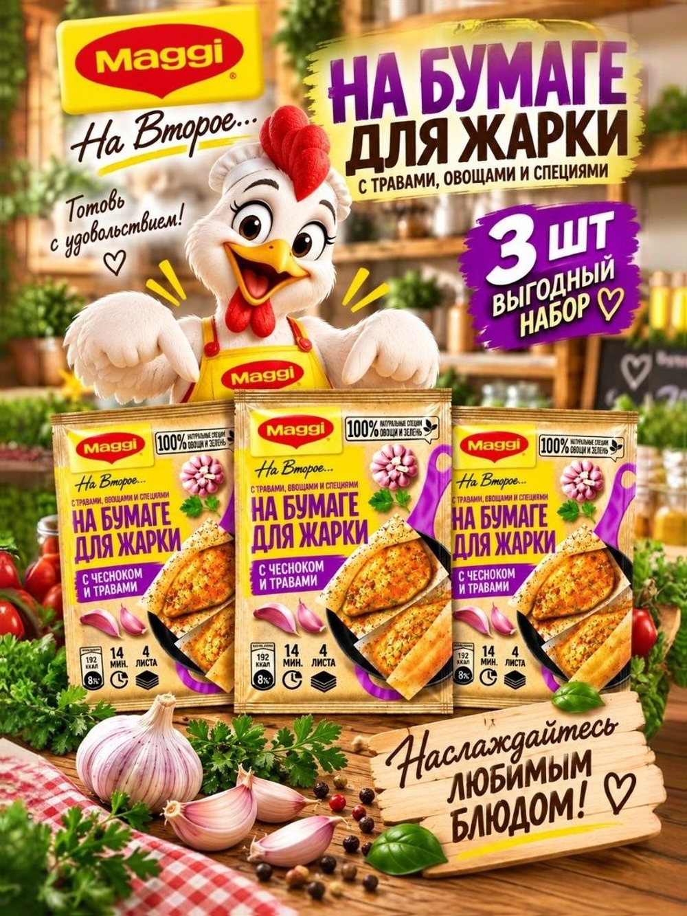Для нежной куриной грудки с чесноком и травами х 3 штук