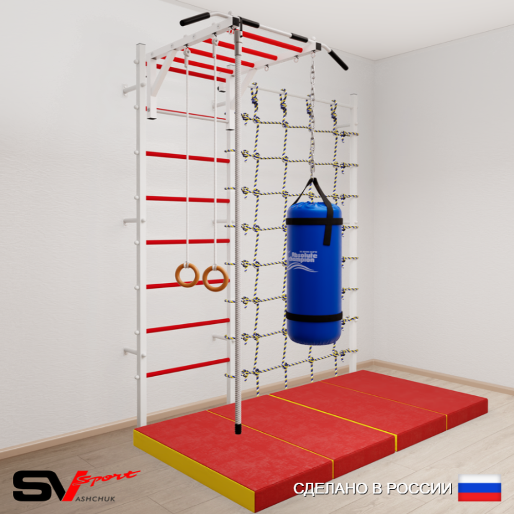 Шведская стенка Sv Sport усиленная 63350 (Турник рукоход/Канат/Кольца/Цепь/Мешок 15кг/Мат 2м/Канатный лаз)