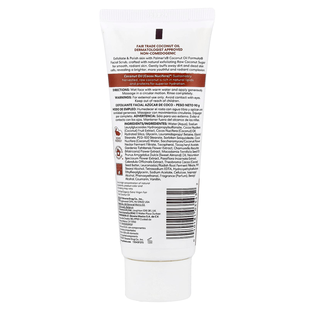 Palmer's, Coconut Oil Formula®, скраб для лица с витамином E, необработанный кокосовый сахар, 90 г (3,17 унции)
