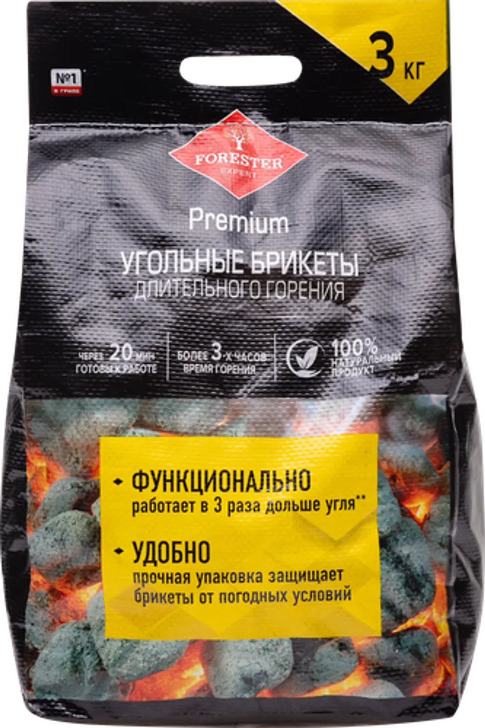 БРИКЕТЫ УГОЛЬНЫЕ В СУМКЕ 3КГ FORESTER