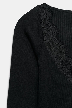 ZARA КОМБИНИРОВАННАЯ ФУТБОЛКА В РУБЧИК, ЧЕРНЫЙ