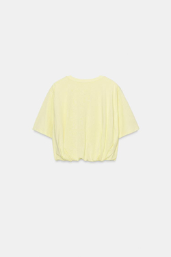 ZARA УКОРОЧЕННАЯ ФУТБОЛКА С ОБЪЕМНЫМ НИЗОМ, СВЕТЛО-ЖЕЛТЫЙ