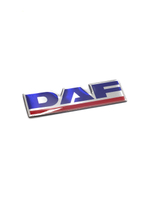 Наклейка DAF объемная полиуретановая (шильдик ДАФ 10х2,7 см). Серебристая с синим лого ДАФ