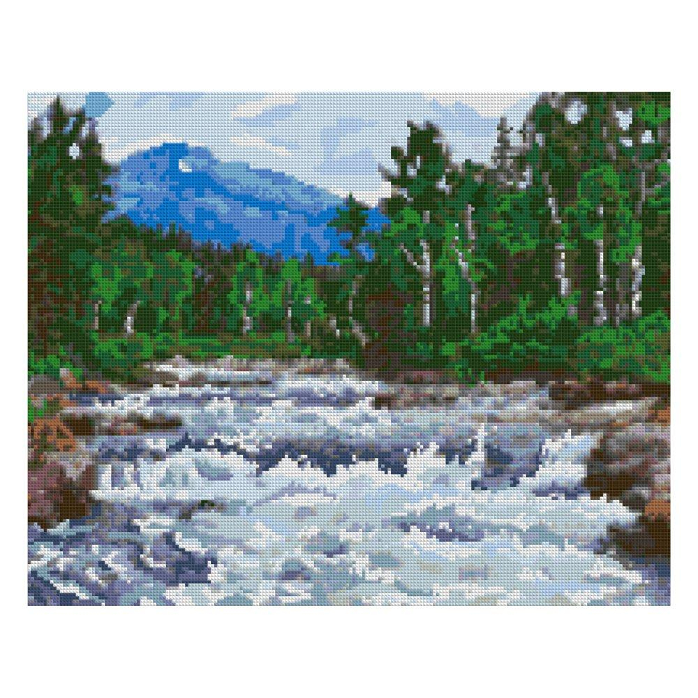 Алмазная мозаика 40*50см полн.заполн. "Лесной водопад" (Lori)