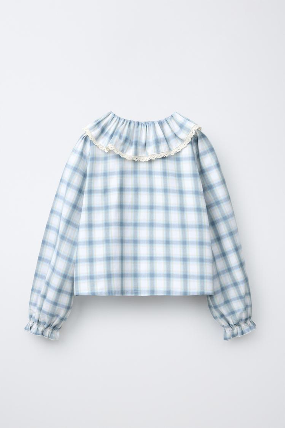 ZARA РУБАШКА В КЛЕТКУ С КРУЖЕВОМ, БЕЛЫЙ/МОРСКОЙ СИНИЙ