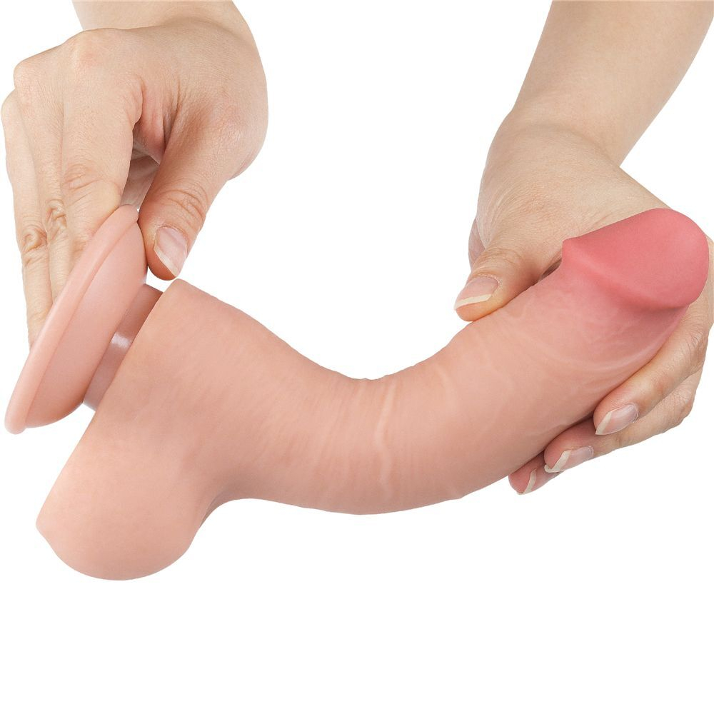 Телесный фаллоимитатор 8 Sliding Skin Dual Layer Dong на присоске - 20 см. (Цвет: телесный)