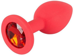 Средняя красная пробка с красным кристаллом ONJOY Silicone Collection (Цвет: красный)