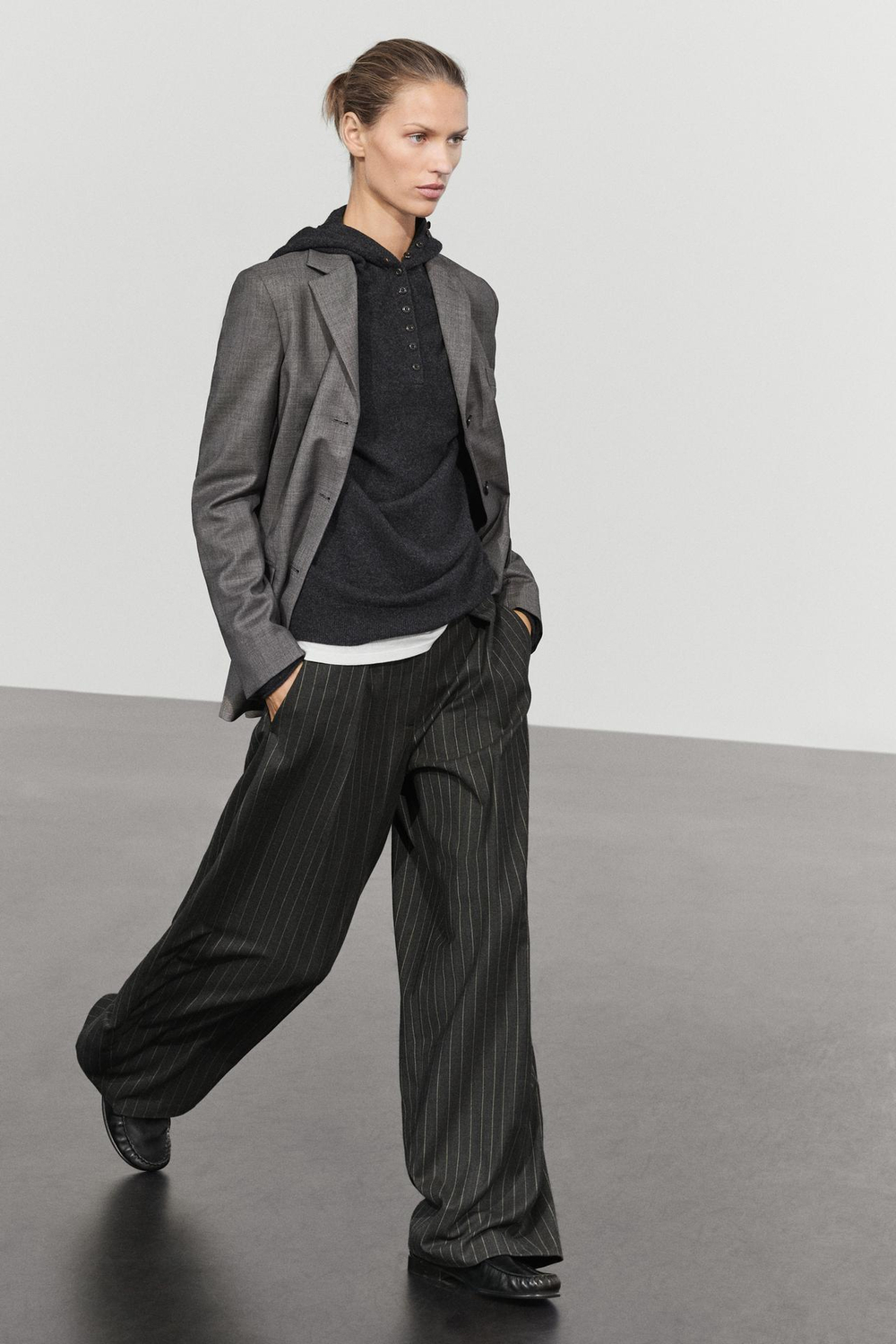 Massimo Dutti Широкие брюки в полоску из шерстяной смеси, норка