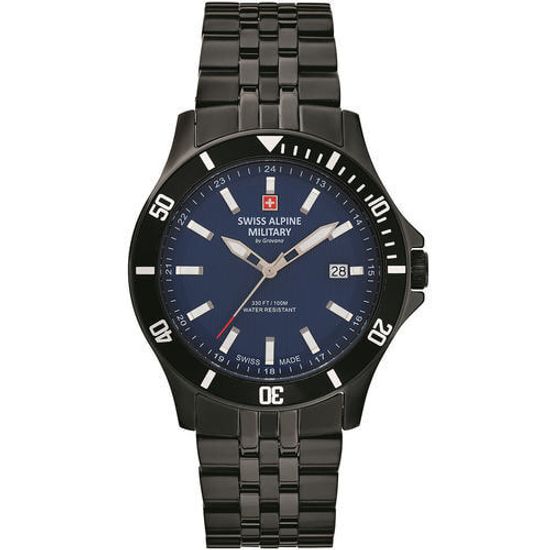 С браслетом Мужские наручные часы с черным браслетом Swiss Alpine Military 7022.1175 mens 42mm 10ATM