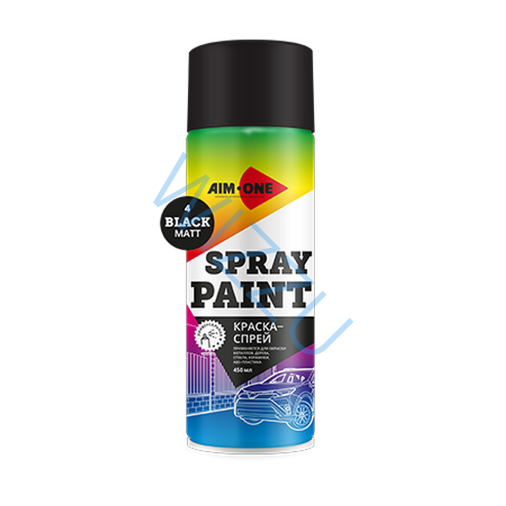 Акриловая Краска-спрей RAL-9005LM, чёрный матовый, AIM-ONE 600 мл. Acryl Spray paint black matt