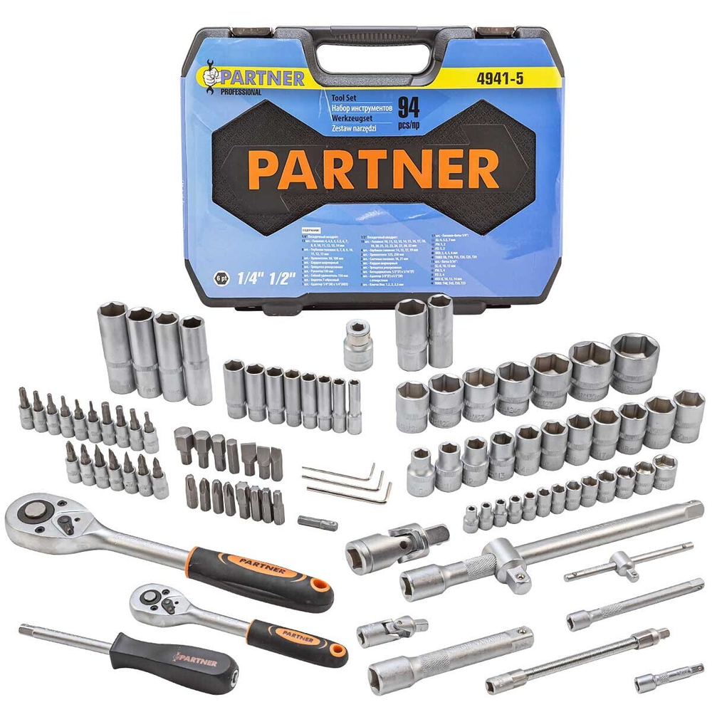 Набор инструментов 94 пр.1/4''&amp;1/2''(6-гран)(4-32мм) Partner PA-4941-5