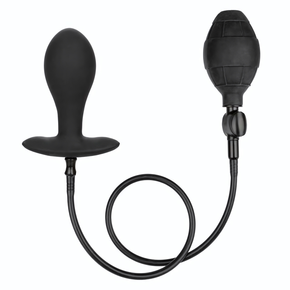 Черная расширяющаяся анальная пробка Weighted Silicone Inflatable Plug Large - 8,25 см. (Цвет: черный)