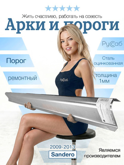 Порог Renault Sandero 2009-2013 (1мм)