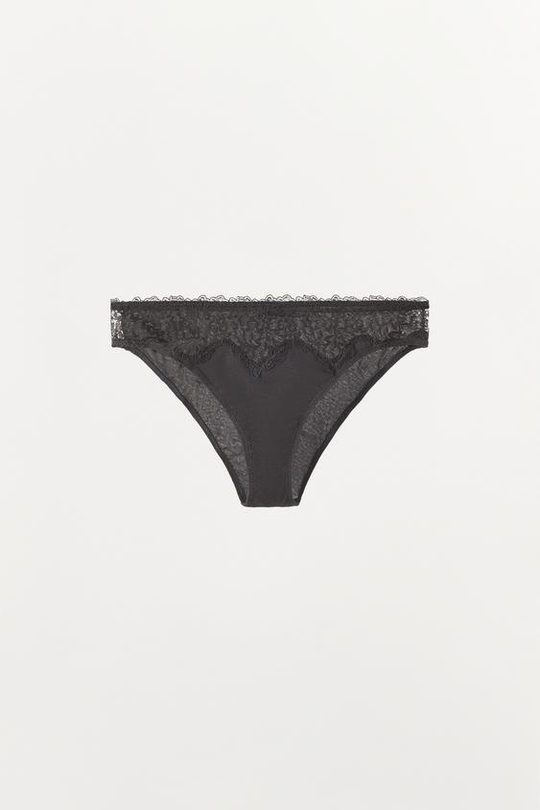 ZARA ТРУСЫ ИЗ ШЕЛКА С КРУЖЕВОМ, ТЕМНО-СЕРЫЙ