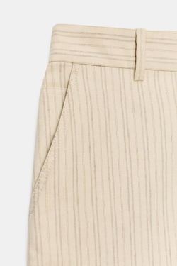 ZARA БРЮКИ В ПОЛОСКУ ИЗ ЛЬНА — ZW COLLECTION, ЭКРЮ/ЧЕРНЫЙ