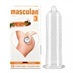 Презервативы Masculan, ultra 3, латекс, кольца, точечные, анестетик, 19 см, 5,3 см, 10 шт.