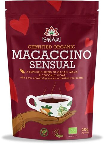 Согревающий напиток ISWARI Macaccino Sensual какао, мака и специи 250 г (из Финляндии)