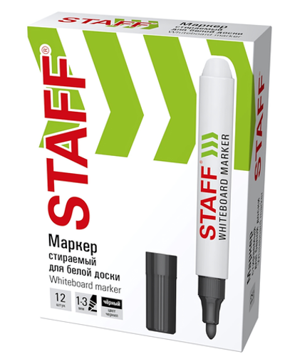 Маркер для белой доски 1-3мм. стираемый "Basic" WBM-200" черный (STAFF)