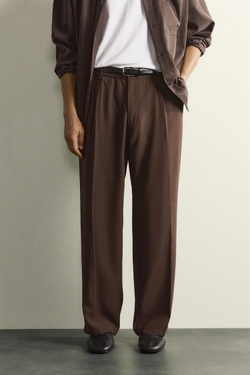 ZARA СТРУЯЩИЕСЯ БРЮКИ RELAXED FIT СО СКЛАДКАМИ, КОРИЧНЕВЫЙ