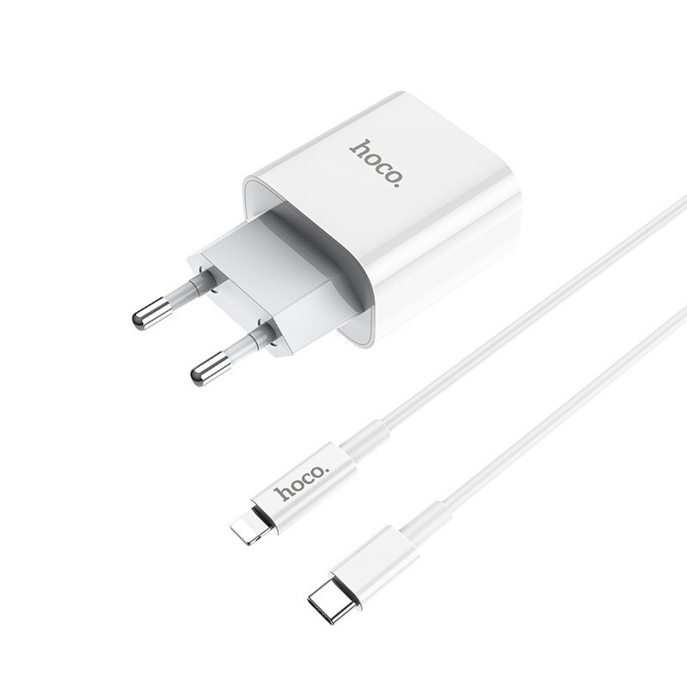 Сетевое зар. устр. Hoco C76A Pro с кабелем Type-c to IP 30W белое