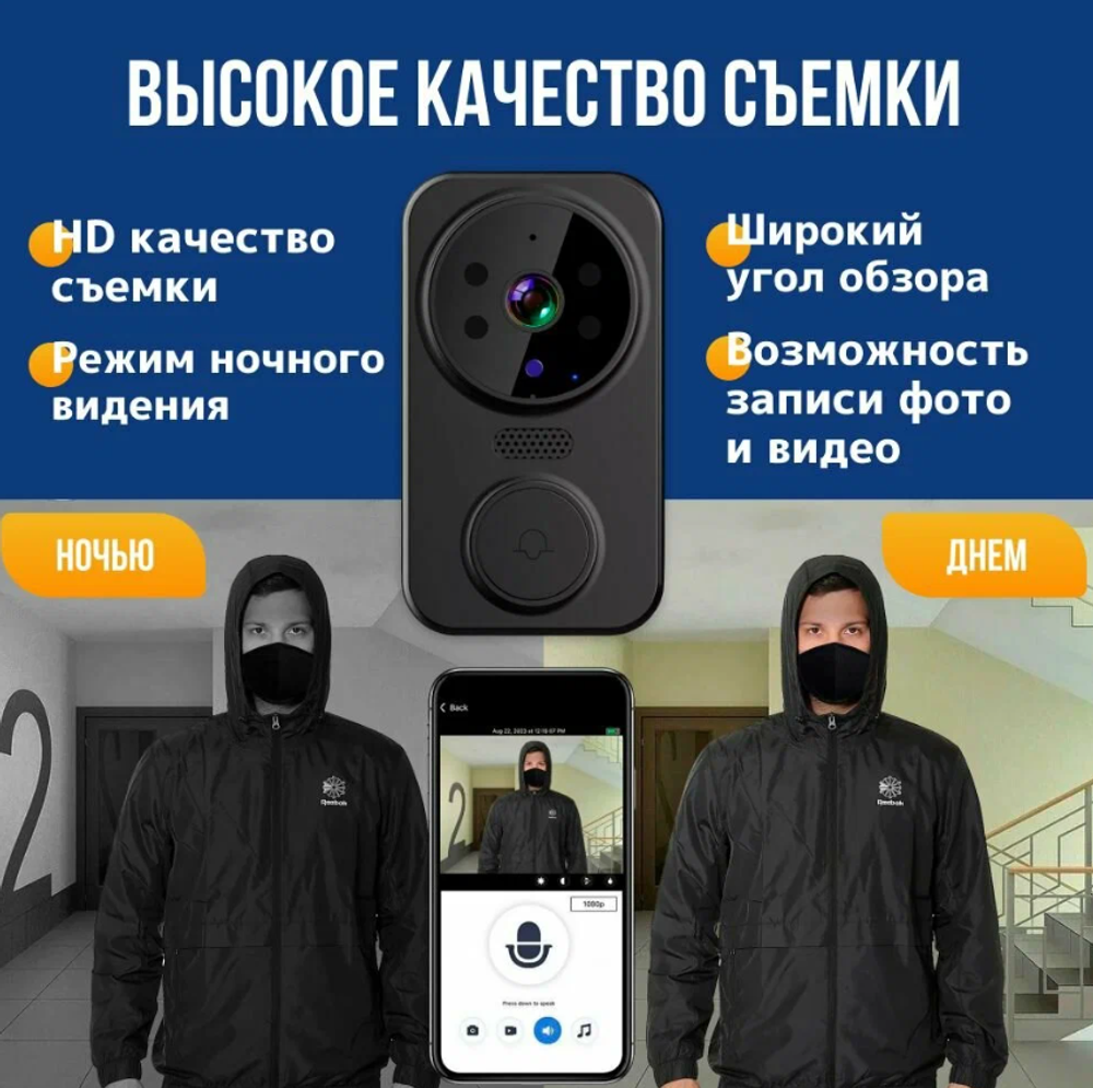 Умный беспроводной Wi-Fi видеоглазок для входной двери / Видеозвонок беспроводной MINI DOORBELL на дверь
