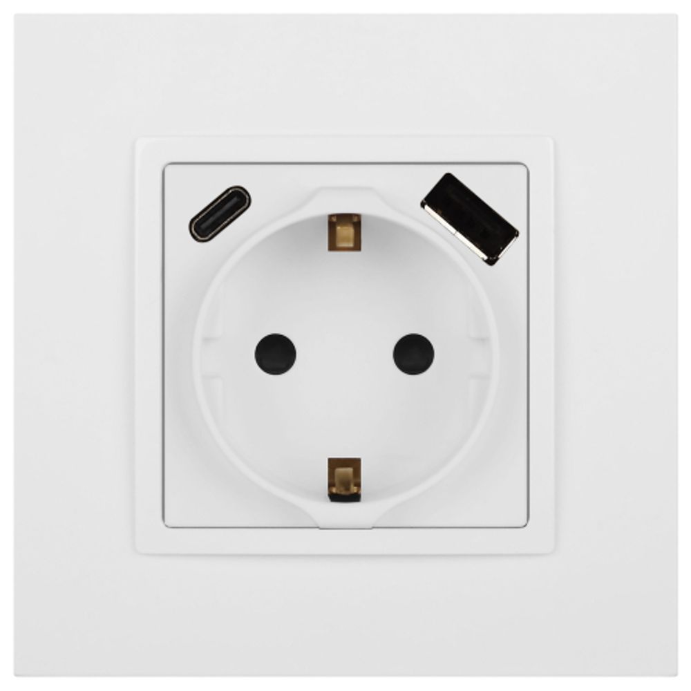 Розетка ЭРА Elegance 14-4108-01М 2P+E 16A-250В со шторками с USB type-A+C 5В-3А белый матовый | Эра Elegance