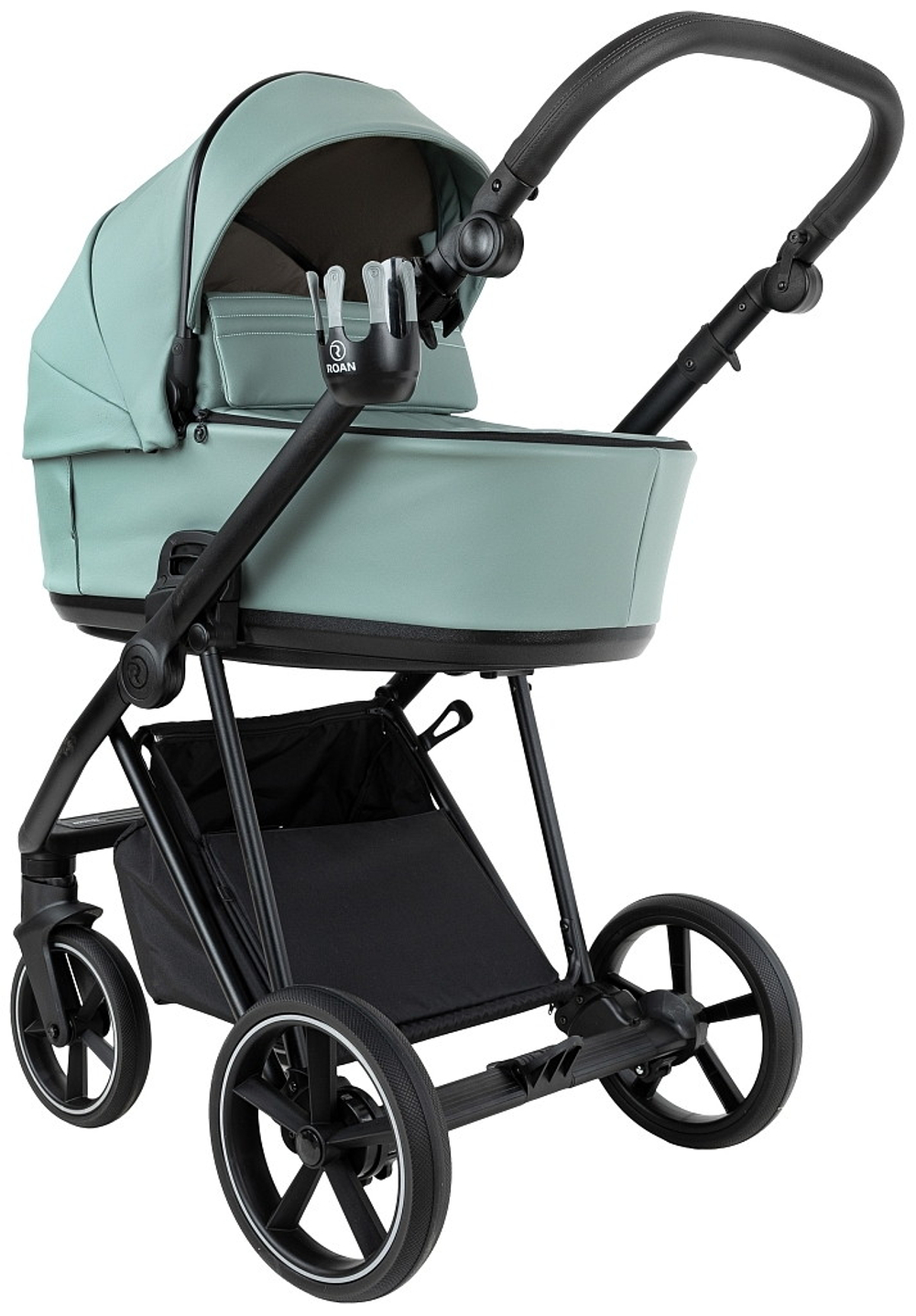 Детская коляска Roan Sol Vintage Leather 2.0 3 в 1 с автокреслом Pituso Baesa Pro Black,Beige Canopy SL/13/L Misti Mint/Grey/руч. Серый