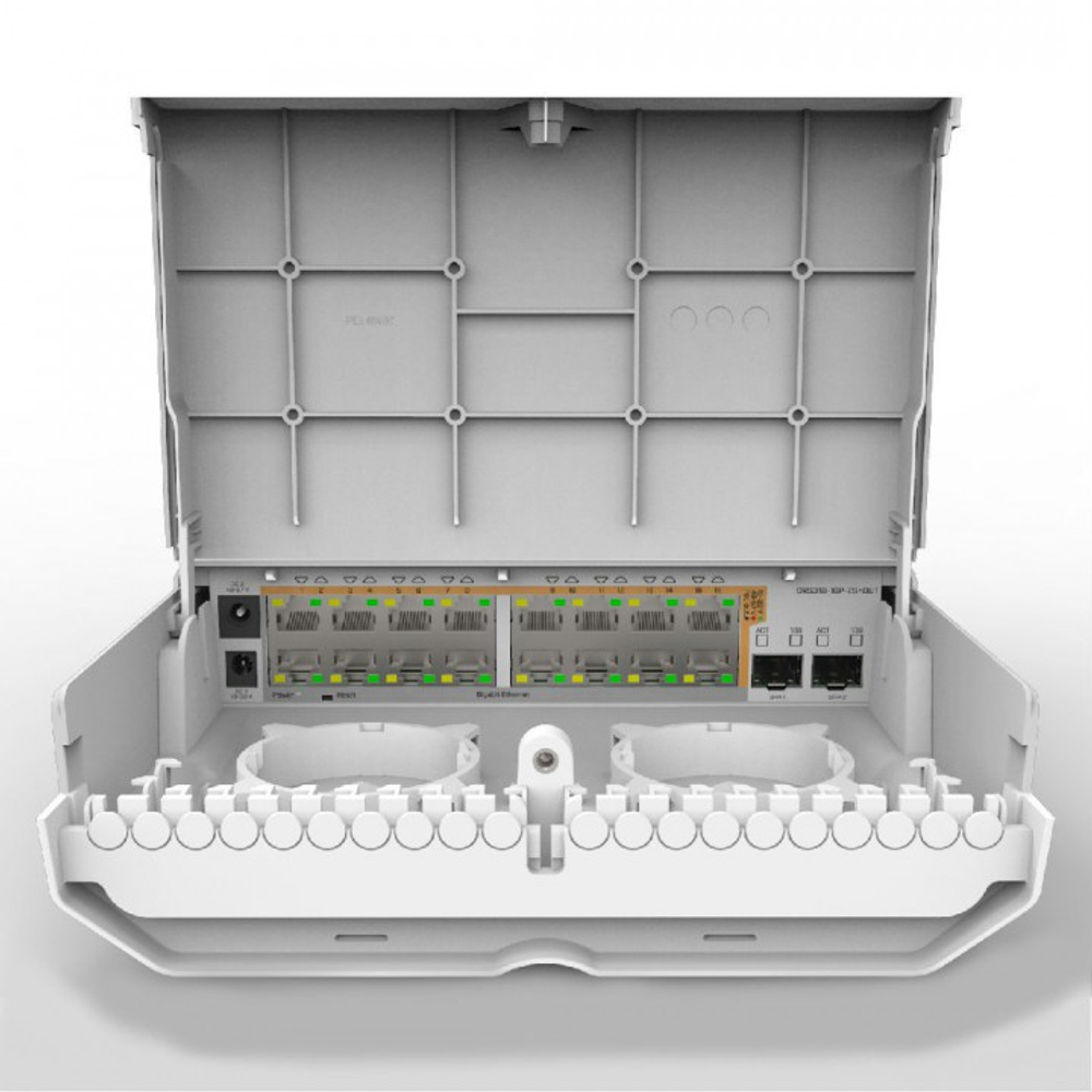 MikroTik CRS318-16P-2S+OUT Коммутатор управляемый, L2 Всепогодный, 16x 1Gbit PoE, 2x SFP+, на мачту, без БП