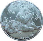 Китай 10 юаней 2007 Панда Серебро