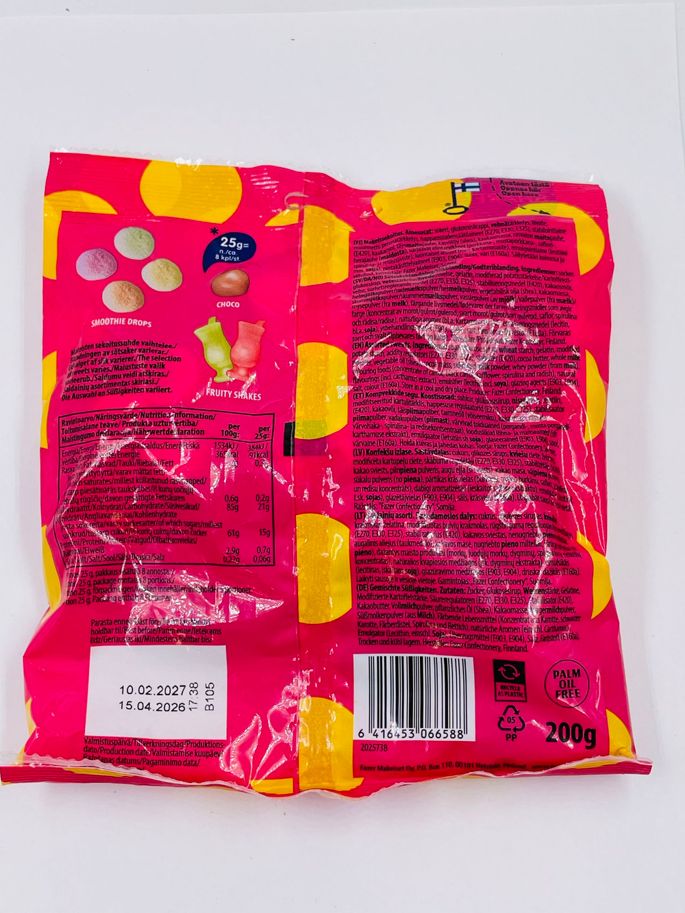 Конфеты жевательные Fazer Tutti Frutti Smoothie Drops & Choco, 200 г