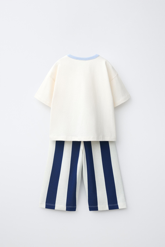 ZARA КОМПЛЕКТ ИЗ ФУТБОЛКИ И БРЮК В ПОЛОСКУ, СИНИЙ