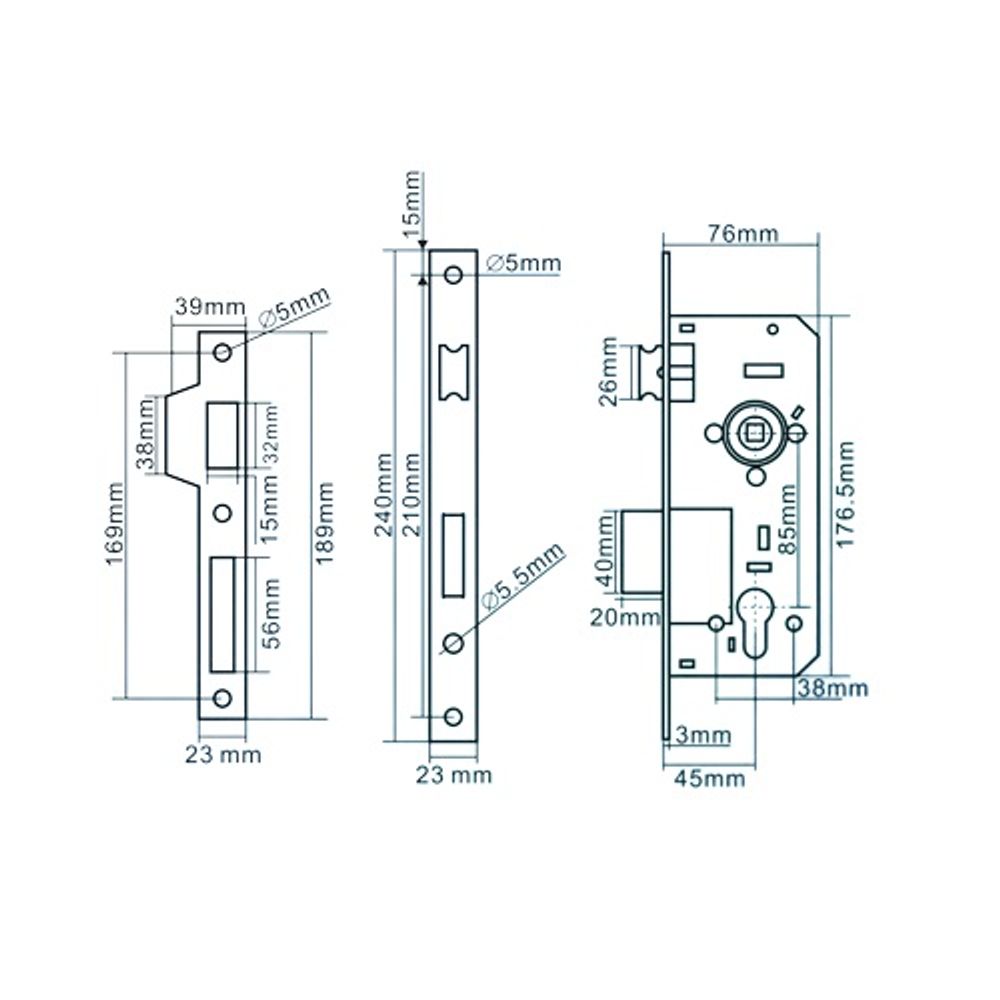 Корпус врезного замка MSM ML85B CP хром