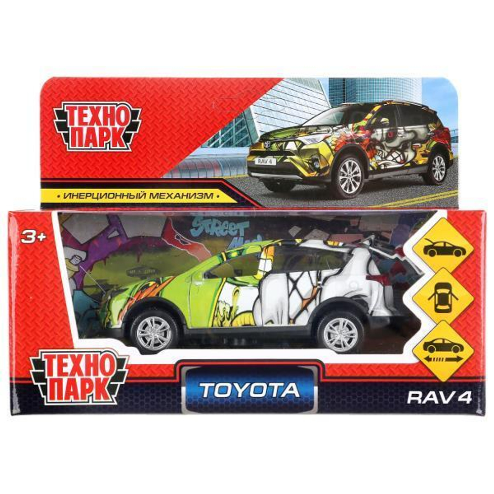 Модель ин. мет. "Toyota Rav4. Граффити" 12см, двери, багаж, ассорт, коробка RAV4-12SRT-SUP (Технопарк)