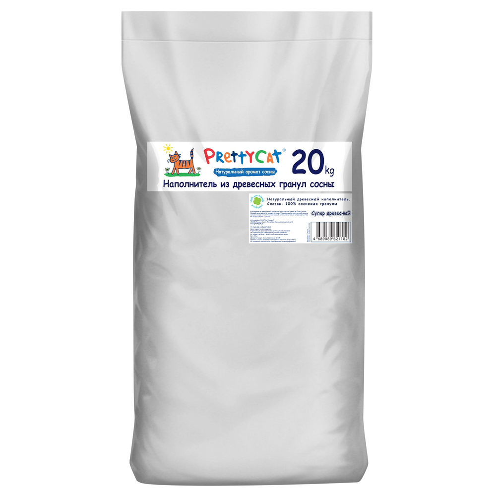 Наполнитель PrettyCat впитывающий древесный Wood Granules 20 кг CLUB