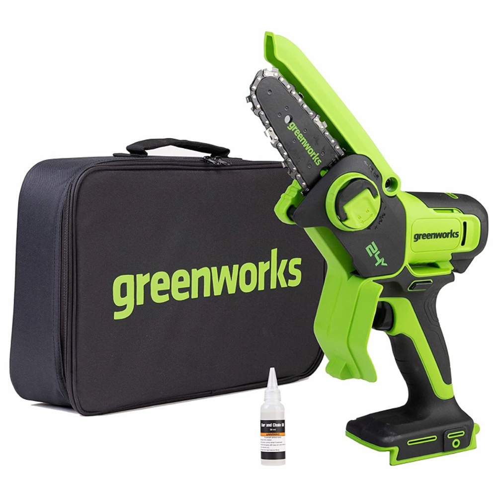 Цепная мини пила аккумуляторная Greenworks Арт. 2008707, 24V, 15см, бесщеточная, без АКБ и ЗУ