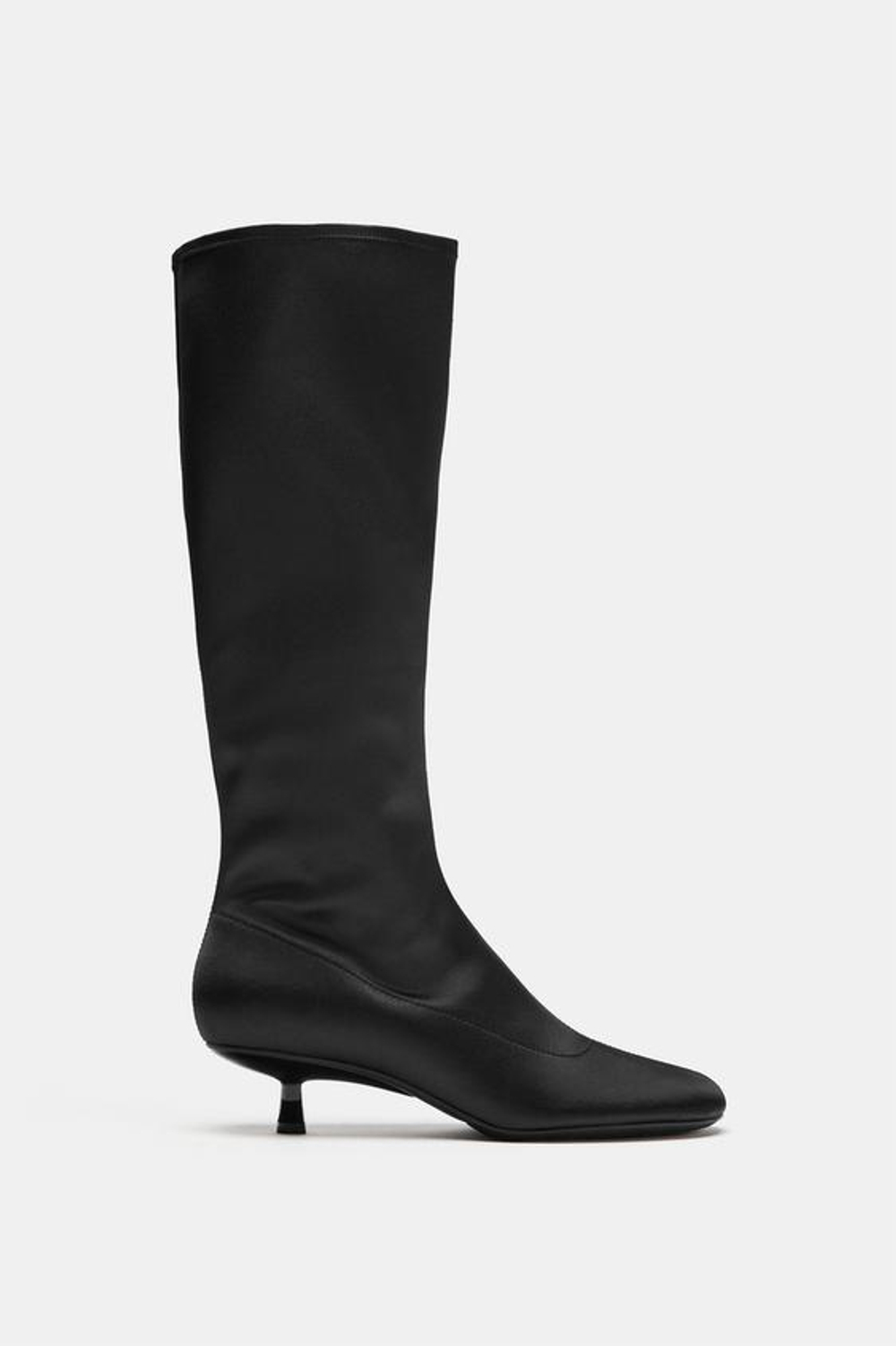 ZARA АТЛАСНЫЕ САПОГИ НА КАБЛУКЕ, ЧЕРНЫЙ